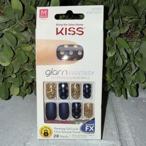 Kiss Glam Fantasy Ultimate Illusion Special FX Nails Medium Length Gold Navy